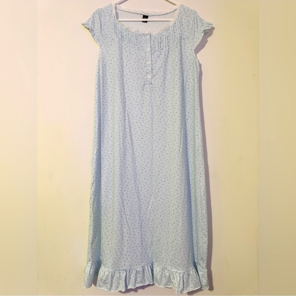 Marvmys Floral Print Short Sleeve Blue Nightgown